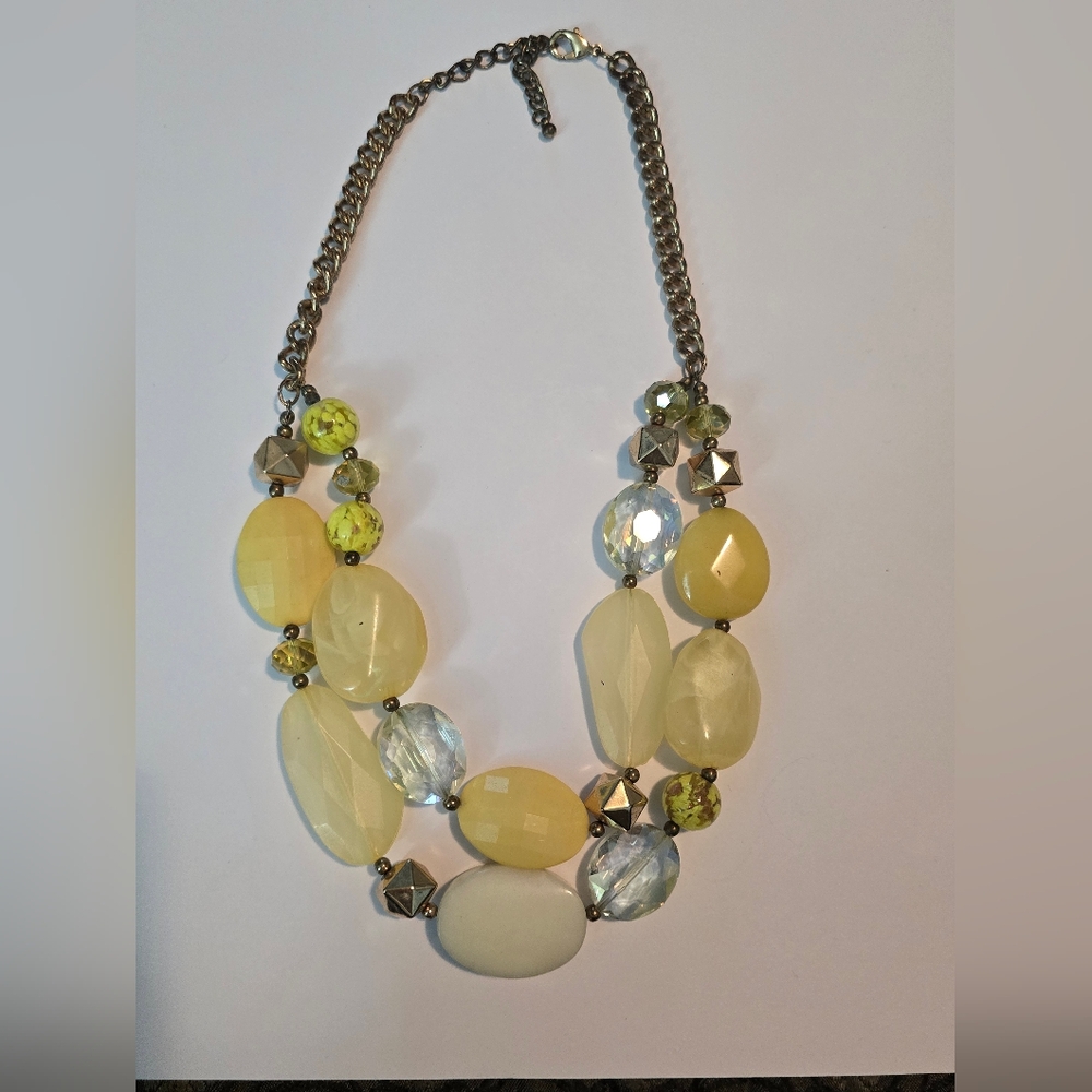 Chunky Vintage Glass Stone Plastic Beaded Double Stand Necklace